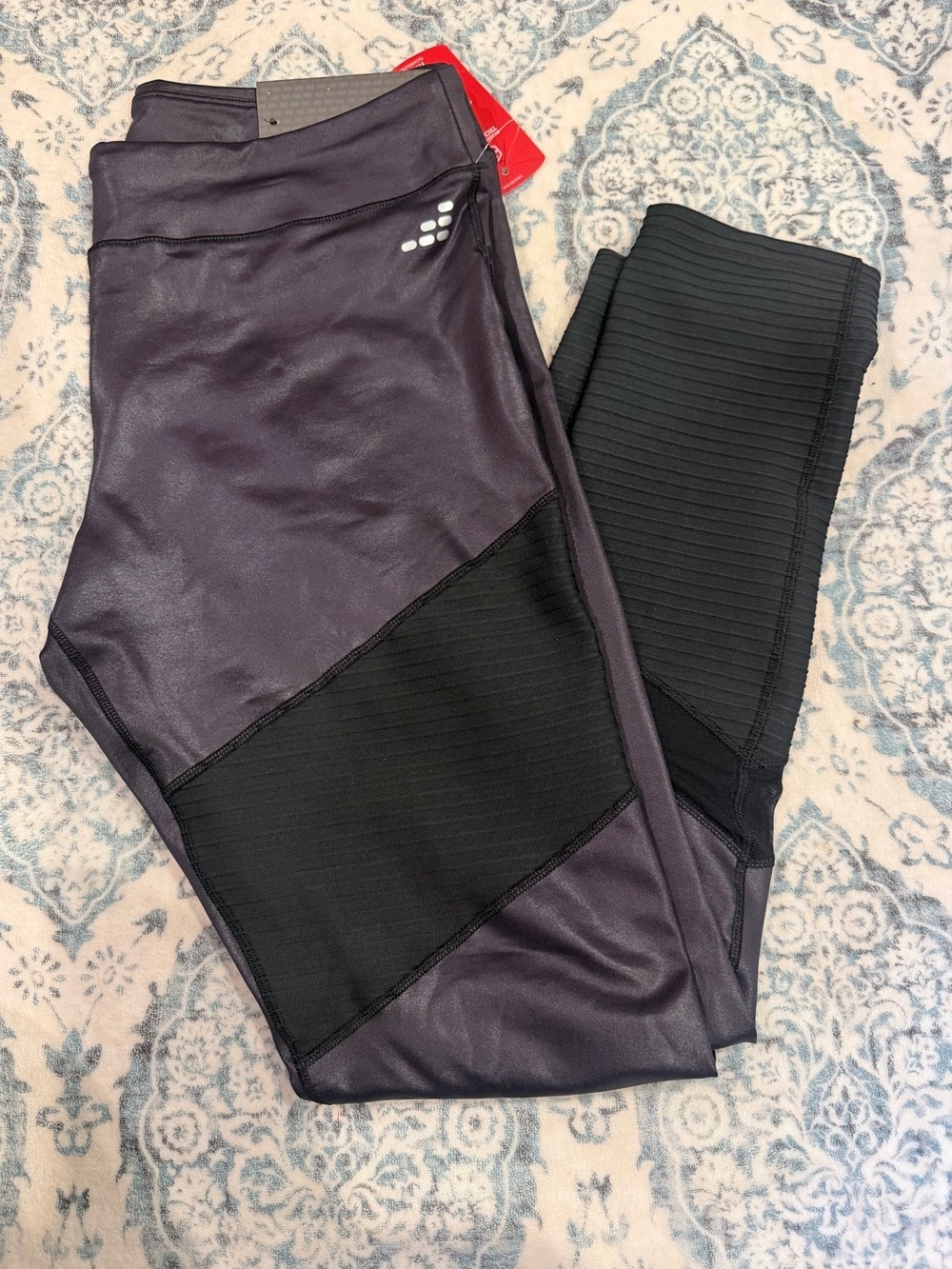 bcg Purple and Black Athletic Leggings with Ribbed Knee Panels